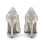 Rainbow Club Willow - Ivory Satin Embellished Heel Court Shoes