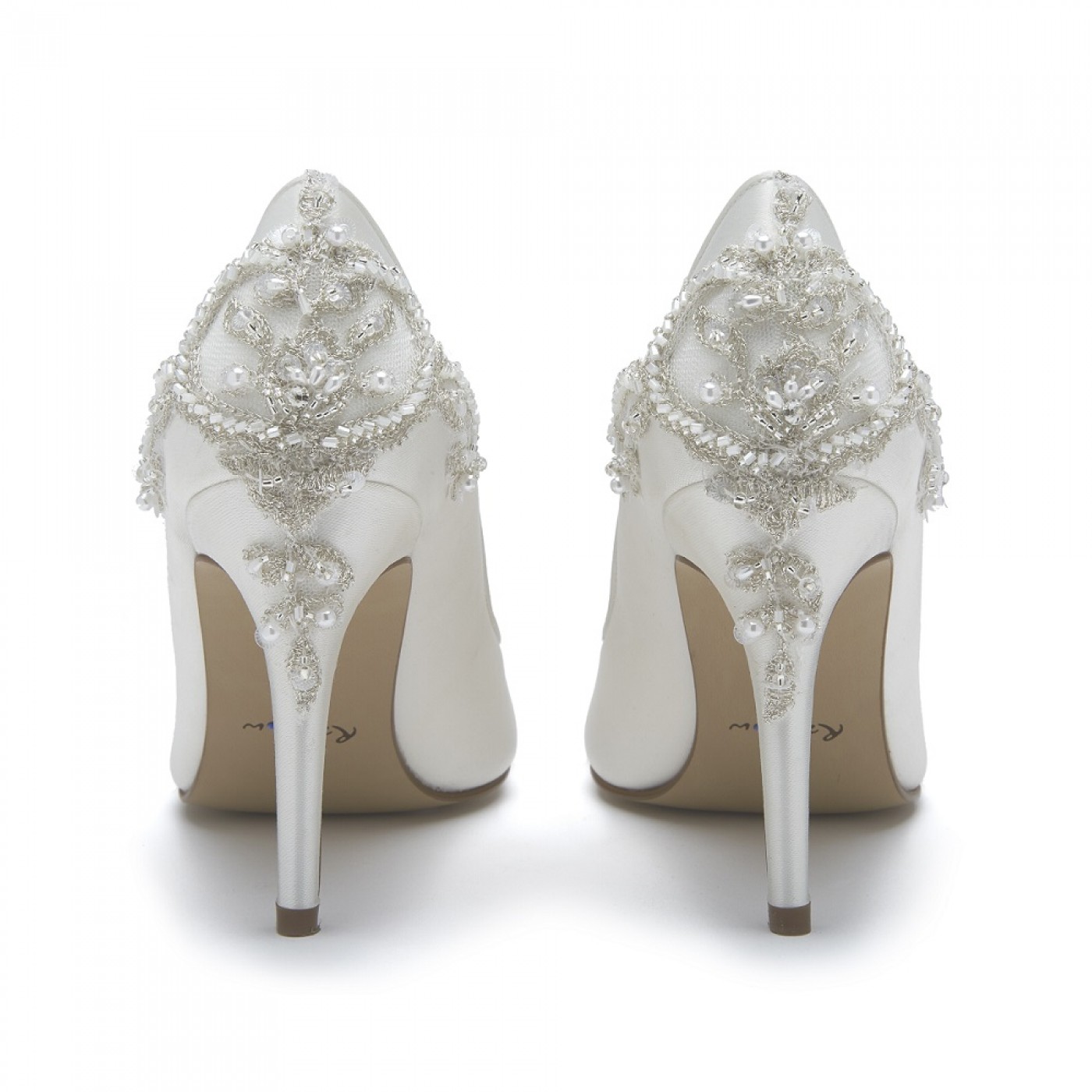 Rainbow Club Willow - Ivory Satin Embellished Heel Court Shoes ...