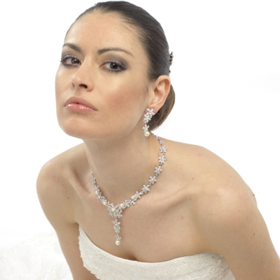 CZ Collection Crystal Pearls Bridal Necklace - Clear