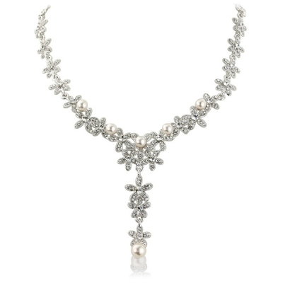 CZ Collection Crystal Pearls Bridal Necklace - Clear