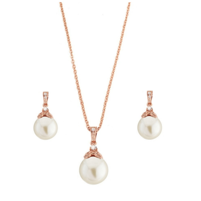 CZ Collection Precious Pearl Necklace Set - Rose Gold