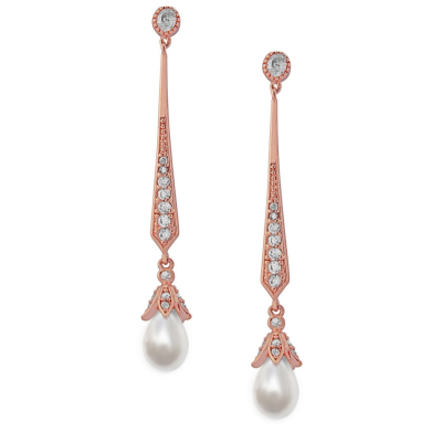 CZ Collection Glitzy Pearl Drop Earrings - Rose Gold