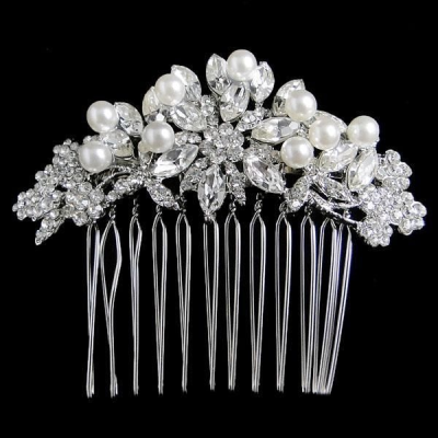 Athena Vintage Pearl Hair Comb Silver
