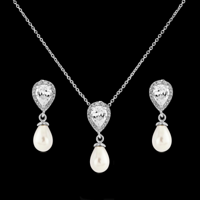 CZ Collection Elegance Pearl Necklace Set - A