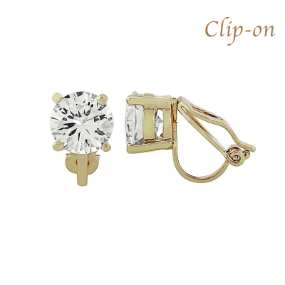 CZ Collection 8mm Solitaire Clip on Earrings - Gold