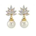 CZ Collection Crystal Cluster Pearl Earrings - Gold