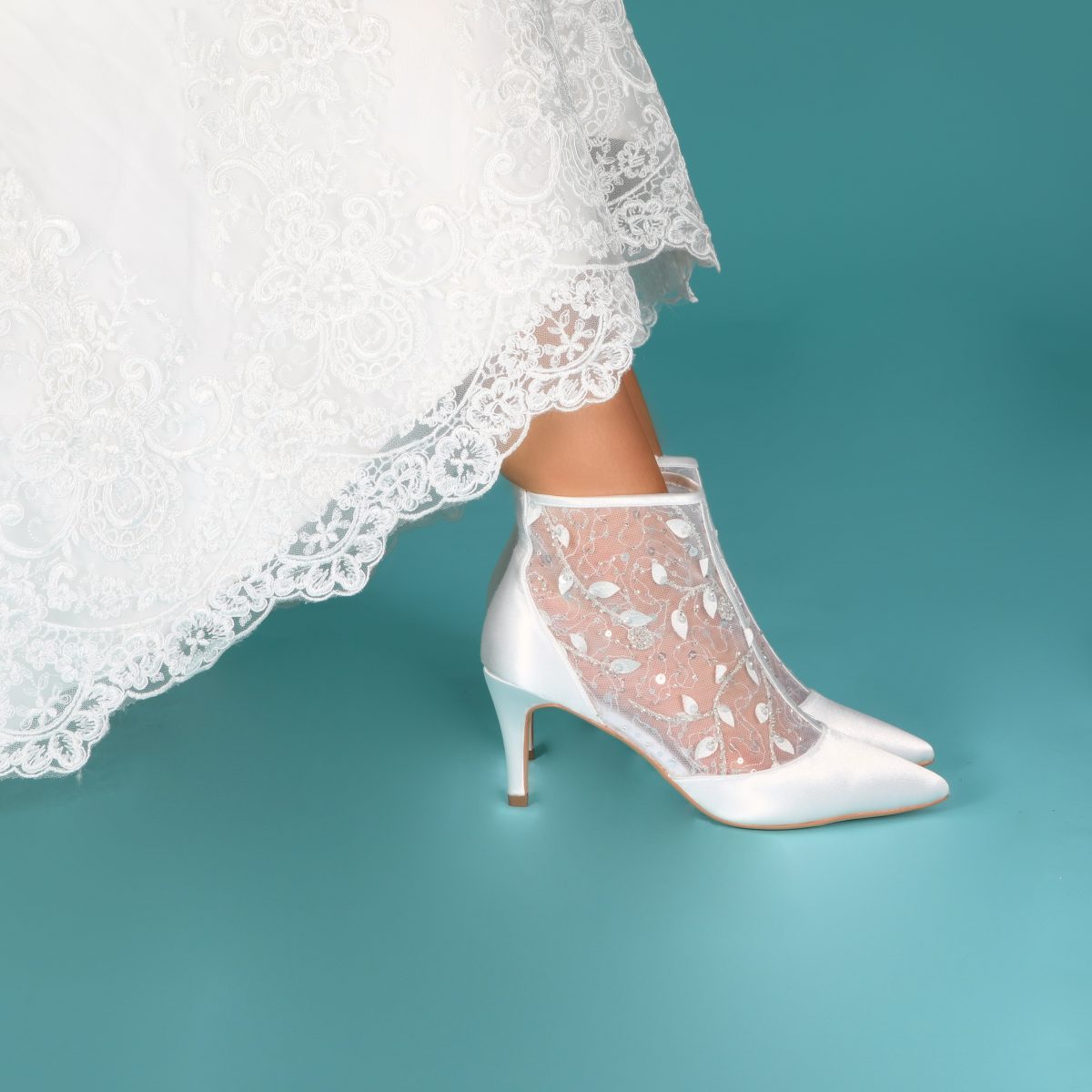 Perfect Bridal Imogen Boots - Ivory Satin /Sequin Mesh 2