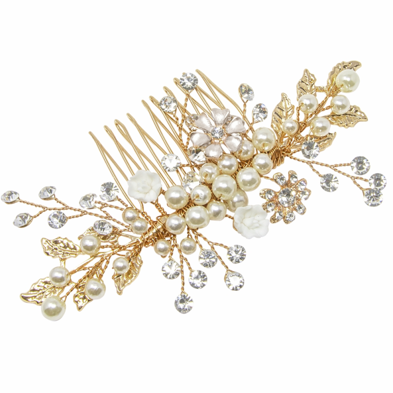 Athena Eternally Pearl Hair Comb - Gold - Crystal Bridal Accessories