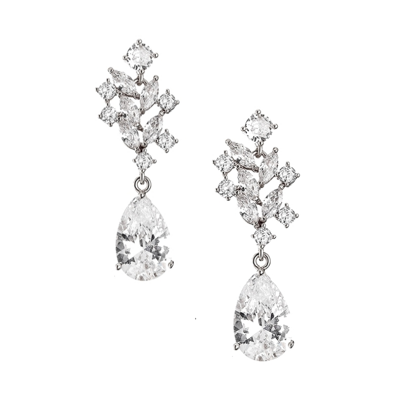 CZ Collection Deco Vine Earrings - Silver * 2